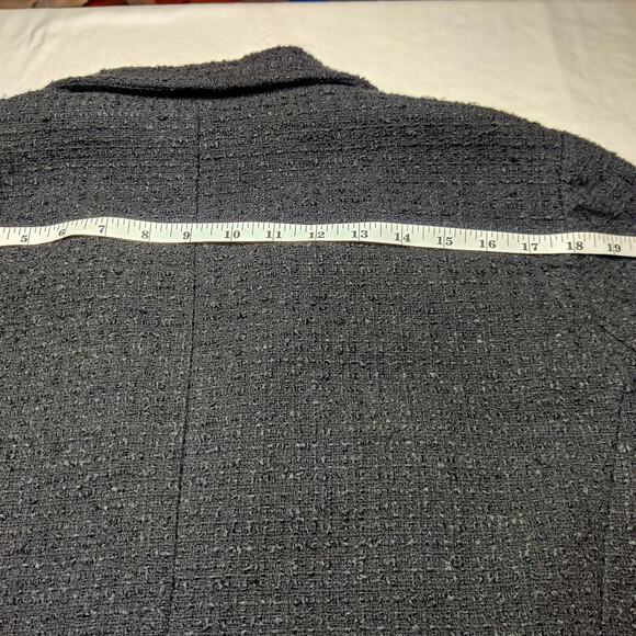 Talbots Plus Grosgrain Ribbon Trim Tweed Preppy Blazer Jacket Black 16W Academia - Picture 12 of 14